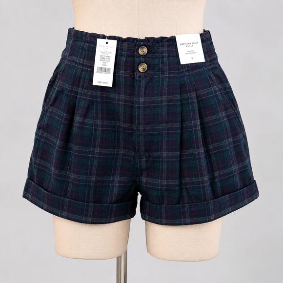 American Eagle Outfitters Pants - American Eagle Plaid Navy High Rise Shorts Women’s Size 6 NWT